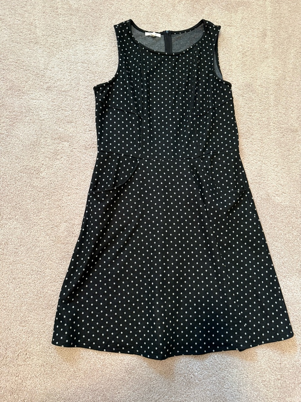 Maurice’s Women’s Black/White Polka Dot Sleeveless Knee Dress L w/pockets